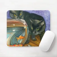 Colorful | Two Black Cats Eyeing Gold Fish Bowl  Mouse Pad