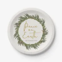 Elegant Rustic Peace on Earth Christmas Wreath Paper Plates