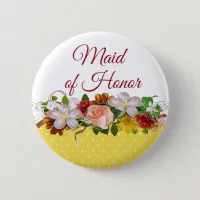 Maid of Honor Floral Bouquet Wedding Button