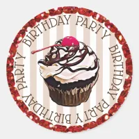 Chocolate Cupcake with Cherry Birthday Stickers