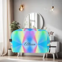 Modern iridescent pastel rainbow colored dopp kit