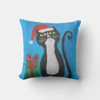 Folk Art Christmas Cat Throw Pillow