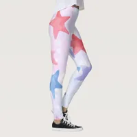 Watercolor Stars Patriotic 4th of July Leggings