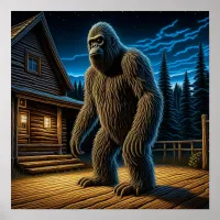 Sasquatch in front of Log Cabin in the Woods