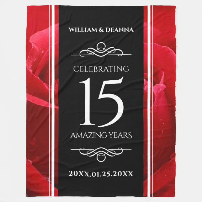 Elegant 15th Rose Wedding Anniversary Celebration Fleece Blanket