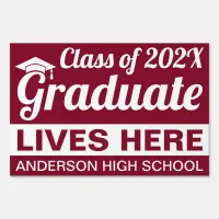  12" X 18" Red and White Graduate Lives Here Yard Sign