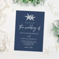 Modern Starfish Navy Blue Nautical Beach Wedding Invitation