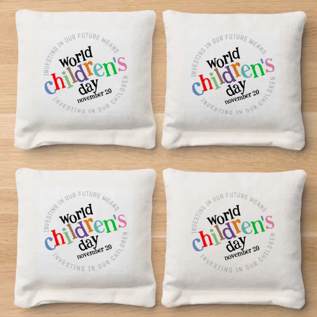 Colorful Happy World Children's Day Cornhole Bags