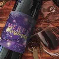 Gleaming Purple Winter Wonderland Merry Christmas Wine Label