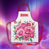 Monogrammed Name Pink Roses | Apron