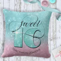 Glitter and Shine Sweet 16 Teal/Pink ID675 Throw Pillow