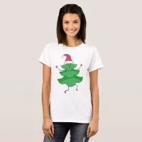 Funny Cartoon Christmas Tree, Santa Hat and Face T-Shirt