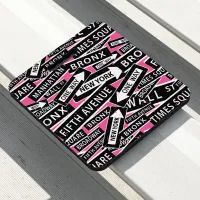 New York City Street Signs Pink, Black and White Seat Cushion