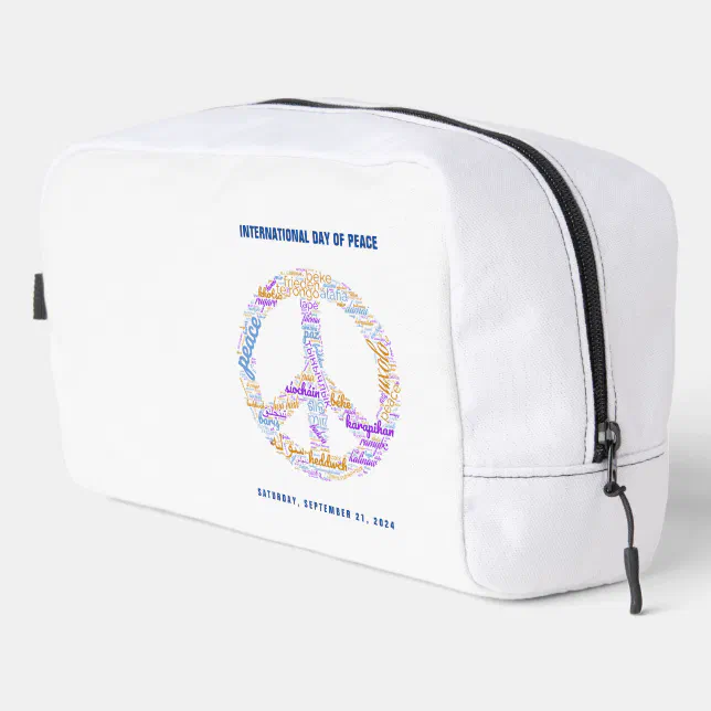 World Peace Day Peace Sign Word Cloud Water Bottle Dopp Kit