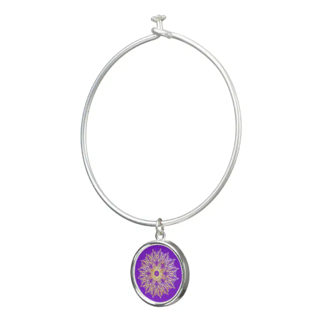 Golden laced mandala on a purple background bangle bracelet