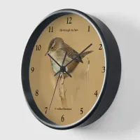 Beautiful Marsh Wren Songbird on Branch Wall Clock