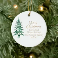 Merry Christmas Green Pagoda Christmas Tree 1Photo Ceramic Ornament