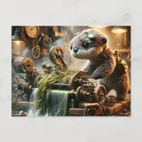 Steampunk Otter Seaweed Clogged Machine Postcard