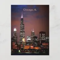 City of Chicago Illinois Night Skyline Postcard
