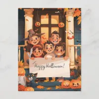 Halloween Parents with three Children Postcard