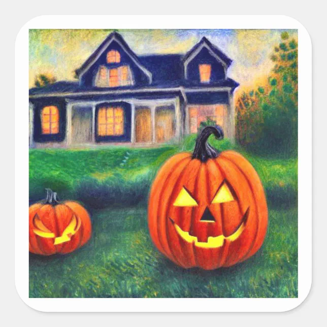 Illuminated Halloween pumpkins Square Sticker