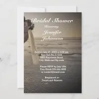 Bride & Groom Grayed Sunset Beach Bridal Shower Invitation