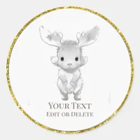 *~* Rustic  AP49 Cute  Cartoon Baby MooseSticker Classic Round Sticker