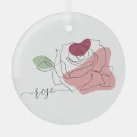 Lovely Rose Minimalist Line Art Glass Ornament