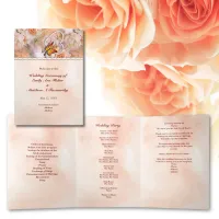 Pearl Heart Floral Orange Floral Butterfly Wedding Tri-Fold Program