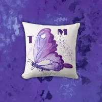 Pretty Butterflies in Purple on White Monogram | Throw Pillow