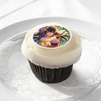 Pretty Anime Girl's Birthday Cupcake Edible Frosting Rounds