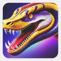 Cobra vibrant red purple white and yellow scales  square sticker