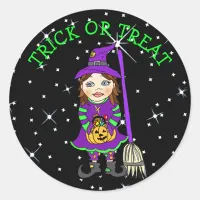 Halloween Kid Witch Costume Starry Night Classic Round Sticker