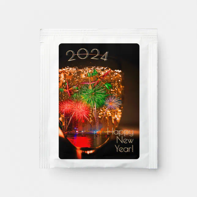 2024 wishes with fireworks and bubbles tea bag drink mix