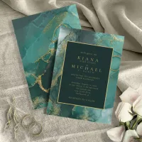 Moody Ink Emerald Gold Abstract ID988 Invitation