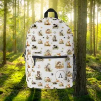 Woodland Animals Monogram School Travel Kids White Printed Backpack