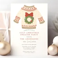 Wreath Tacky Ugly Christmas Sweater Party Invitation