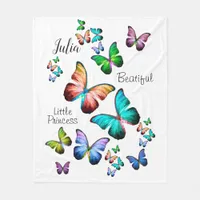 Colorful Realm of Morpho Blue Rainbow Butterflies Fleece Blanket