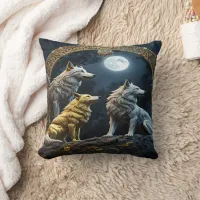 Majestic Wolves Under the Enchanted Moonlight Throw Pillow