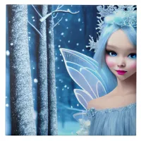 Cute 3d light blue Winter Fairy in the Forest Ceramic Tile