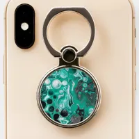 Turquoise and Black Fluid Art Marble Pour Painting Phone Ring Stand