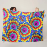 Colorful fun dahlia design fleece blanket