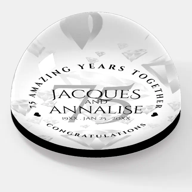 Elegant 75th Diamond Wedding Anniversary Paperweight