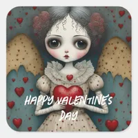 Adorable Gothic Valentine Doll Square Sticker