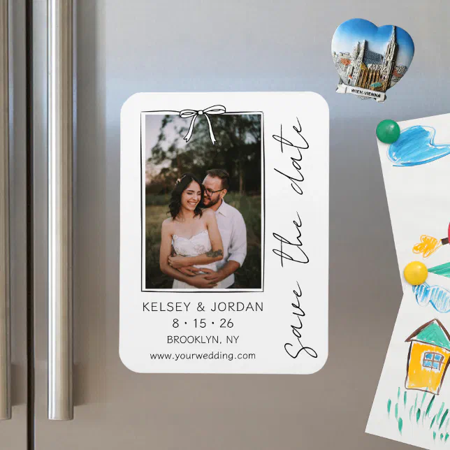 Timeless Simple Modern Bow Trendy Save the Date  Magnet