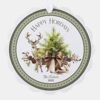 Happy Holidays Rustic Deer Paper Ornament Card