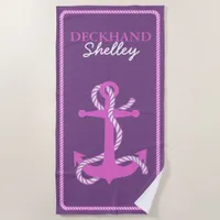 Rope and Anchor Pink Deckhand ID402 Beach Towel