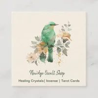 Gorgeous Mint and Gold Bird and Flowers Square Business Card