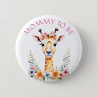Baby Giraffe in Flowers, Mommy to be | Baby Shower Button