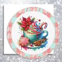 Teal and Red Hot Cocoa and Candy Cane Christmas Holiday Card